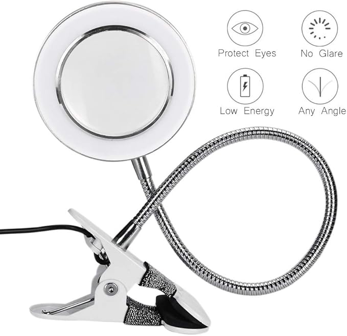 ATOMUS 2.5X Magnifying Lamp, LED USB Rechargeable Tattoo Beauty Magnifier Lamp with Metal Clip for Eyebrow Tattoo Manicure Eyelash Extension Read