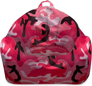 Posh Creations Structured Comfy Bean Bag Chair for Gaming, Reading and Watching TV, Malibu Lounge, Nylon - Camo Pink and Black