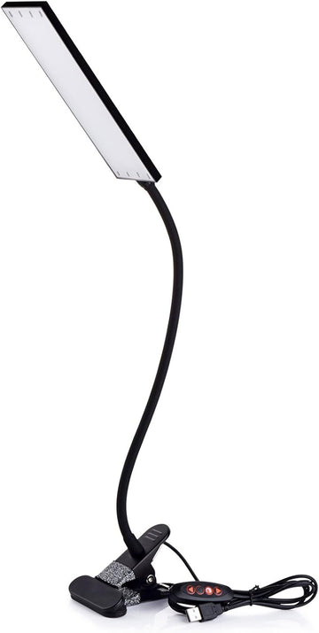 LED Desk Lamp Dimmable Eye-Care Reading Light Office Light Adjustable 3 Color Modes,14 Brightness Levels, Gooseneck Flexible Clip-on Light for Studying, 5W-Black