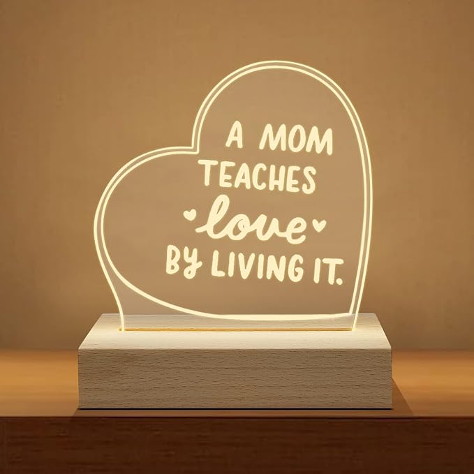 Wood LED Display Base with Acrylic Sheet, Mom Gifts from Daughter Son Led Acrylic Light Base Wood Display LED Stand