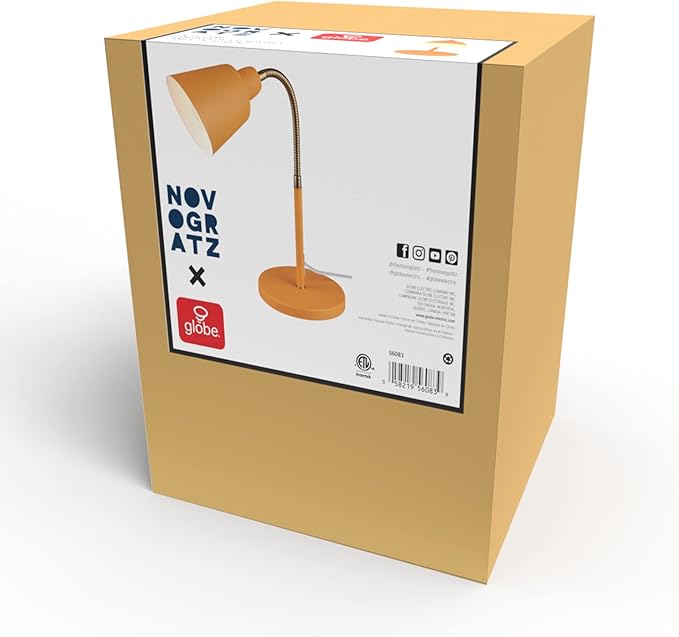 Globe 56083 16" Desk Lamp, Matte Orange, Adjustable Brass Gooseneck, in-Line On/Off Rocker Switch, Home Office Accessories, Desk Lamps for Home Office, Home Décor, Adjustable Lamp