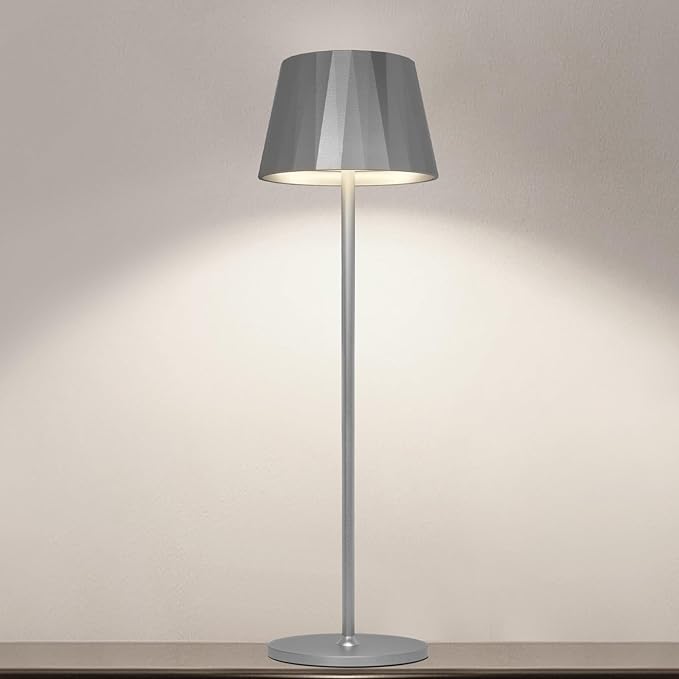 Modern LED Cordless Waterproof Table Lamp,5200mAh Touch Dimmable Desk Lamp,Rechargeable Battery Powered Night Light for Indoor/Outdoor Dining (Silver, 3000K, Warm White)