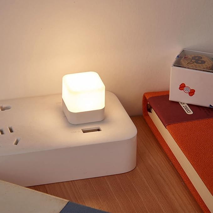 Mini USB Night Lights，Plug in LED Bulb，Flexible Ambient Light ，Emergency Lighting，Compact，Ideal for Bedroom，Bathroom，Nursery，Hallway，Outdoor Camping，Reading（Combination）(8 Pack,Warm White)