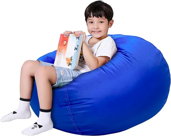 Lukeight Stuffed Animal Storage Bean Bag Chair Cover for Kids, Zipper Beanbag Chair Cover for Organizing Toddler & Kids' Rooms Plush Toys (Solid Blue, X-Large)