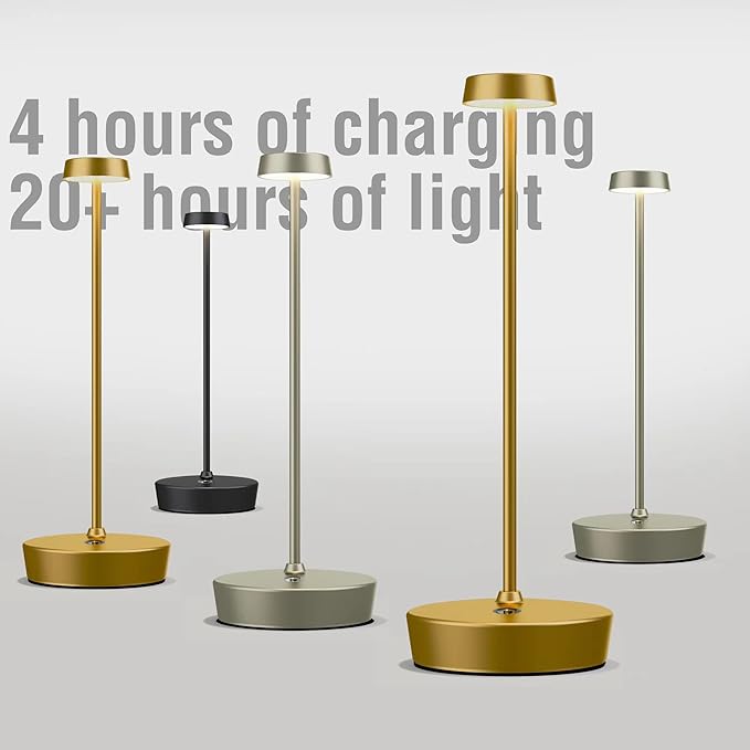 Rechargeable Table Lamp Cordless Battery Operated LED Light 5000mAh 3-level Brightness Portable Desk Lamps Touch Control Indoor Outdoor Use for Patio Home Restaurant