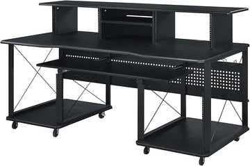 Acme Furniture Metal and Wooden Music Desk with Wheels, Black