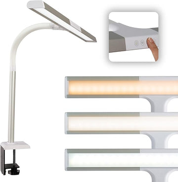 OttLite Perform LED Clamp Lamp for Desks with ClearSun LED Technology - Extra Wide Overhead Lighting with 3 Color Temperatures - Sturdy Clamp Mounts to Tables for Home, Office, Dorms & Workbench