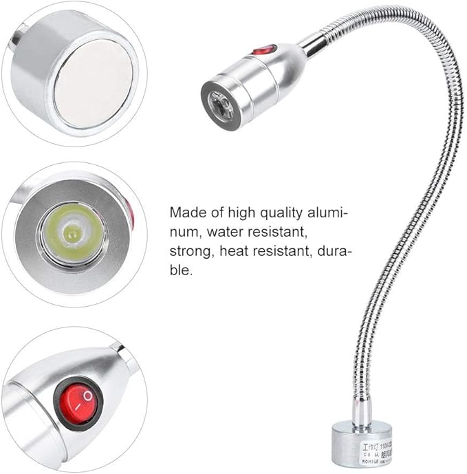 CHICIRIS 3W Flexible Lamp, LED Desk Lamp, Home Sewing Machine Light with Magnetic Base, Flexible Eye Work Lamp for Machine Tools Workbench Reading Lamp
