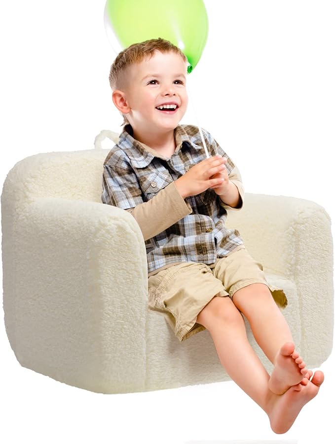 ALIMORDEN Kids Ultra-Soft Snuggle Foam Filled Chair, Toddler Cuddly Sherpa Reading Couch for Boys and Girls, Cream