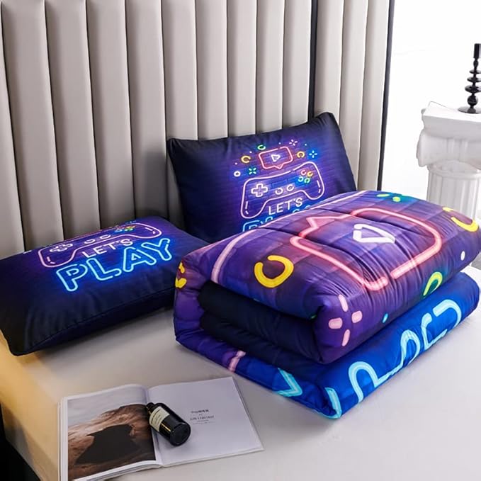Gamer Bedding Sets for Boys,Twin Comforter Set for Boys,Gaming Comforter Set for Boys,Kids Bedding Twin with 2 Gamer Pillowcases,Microfiber Boys Bed Set,All Season Use