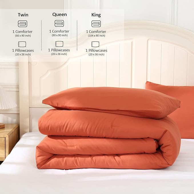 Terracotta Comforter Twin Size, Aesthetic Modern Burnt Orange Bedding Set for Girls/Women, Cute Soft & Lightweight Chic Microfiber Bed Sets, 2pc- 1 Comforter & 1 Pillowcase (66x90 Inches)