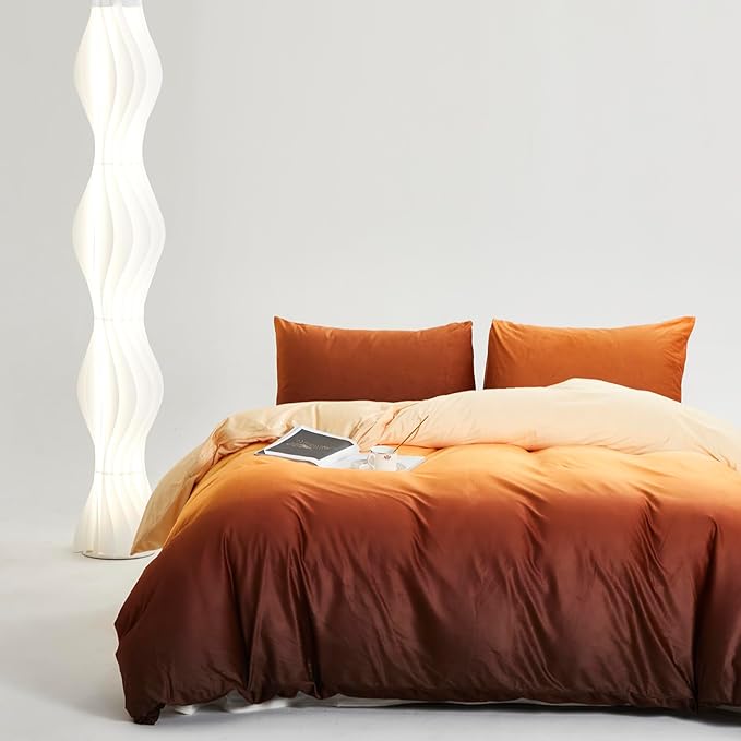 Wellboo Orange Gradient Comforter Sets California King Yellow and Orange Velvet Bedding Comforters Cal King Women Modern Plain Orange Brown Flannel Quilts Farmhouse Abstract Art Orange Plush Blanket