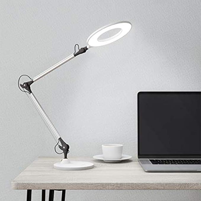 Lavish Home LED Desk Lamp - Swing Arm Architect Lamp - Adjustable Natural Sun Lighting for Home Office, Bedroom, or Dorm Room (White)