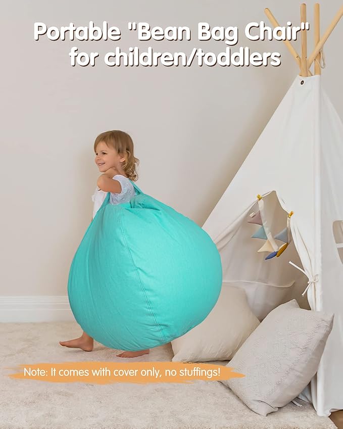 Aubliss Stuffed Animal Bean Bag Storage Chair, Beanbag Covers Only for Organizing Plush Toys, Turns into Bean Bag Seat for Kids When Filled, Large 38"-Canvas Solid Aqua