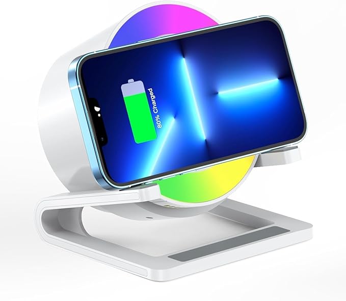 15 W Wireless Charger with Bluetooth Speaker and Night Light Induction Wireless Chargers with 5 RGB Light Modes Touch Dimmable Bedside Lamp Gifts for Women and Men