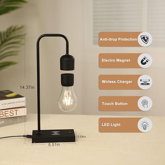 Unique Magnetic Levitating Lamp with LED Light Bulb Floating in The Air Wireless Charger Auto Control