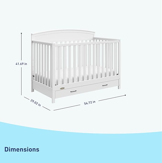 Graco Benton 5-in-1 Convertible Crib with Drawer (White) - Converts from Baby Crib to Toddler Bed, Daybed and Full-Size Bed, Fits Standard Full-Size Crib Mattress, Adjustable Mattress Support Base