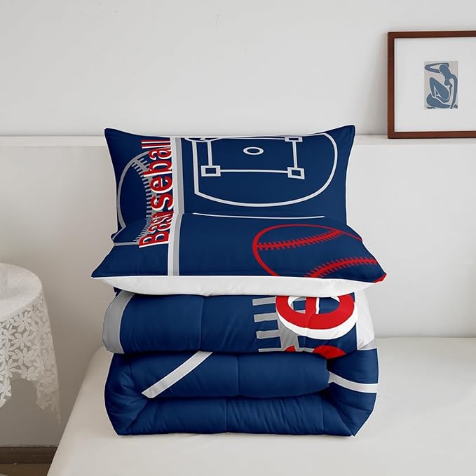 Feelyou Baseball Bedding Set Queen Size Sports Game Comforter Set for Kids Boys Girls Decor Baseball Gaming Comforter Microfiber Ball Duvet Set Bedroom Quilt Set