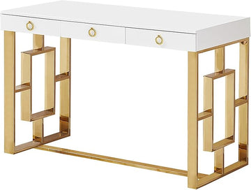Best Master Furniture Brooke Mid-Century Modern Glossy Home Office Desk, Gold