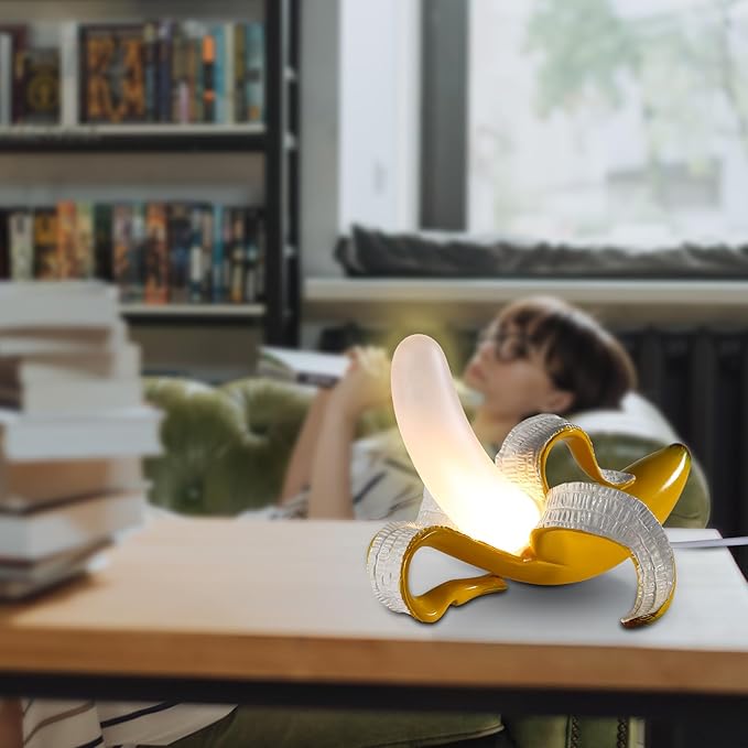 Modern Banana Table Lamp, Desk Lamp,Led Night Light Baking Finish Resin Banana Lighting Fixture for Living Room, Bedroom,Home Office,Kids Room (Sitting)