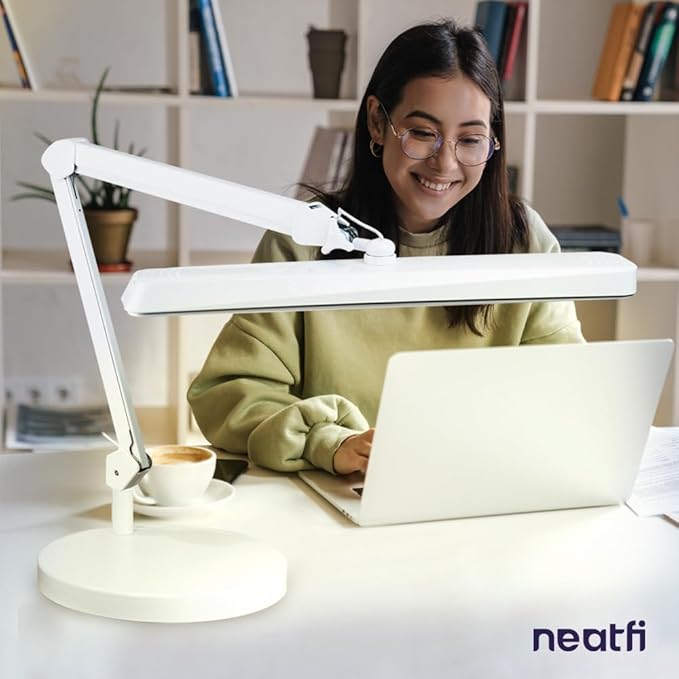 Neatfi (New Model XL 2,500 Lumens LED Task Lamp, 3 Light Modes, 3000-6000K Correlated Color Temperature, 30W Super Bright Desk Lamp, Dimmable, 162 Pcs SMD LED (CCT with Base, White)