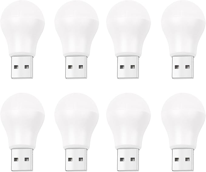 USB Plug Lamp, Mini Bulb Shape Night Light, Flexible LED Ambient Light, Emergency Lighting, Compact, Eye Protection Reading Light Small Round Light (8 Pack,Warm White)