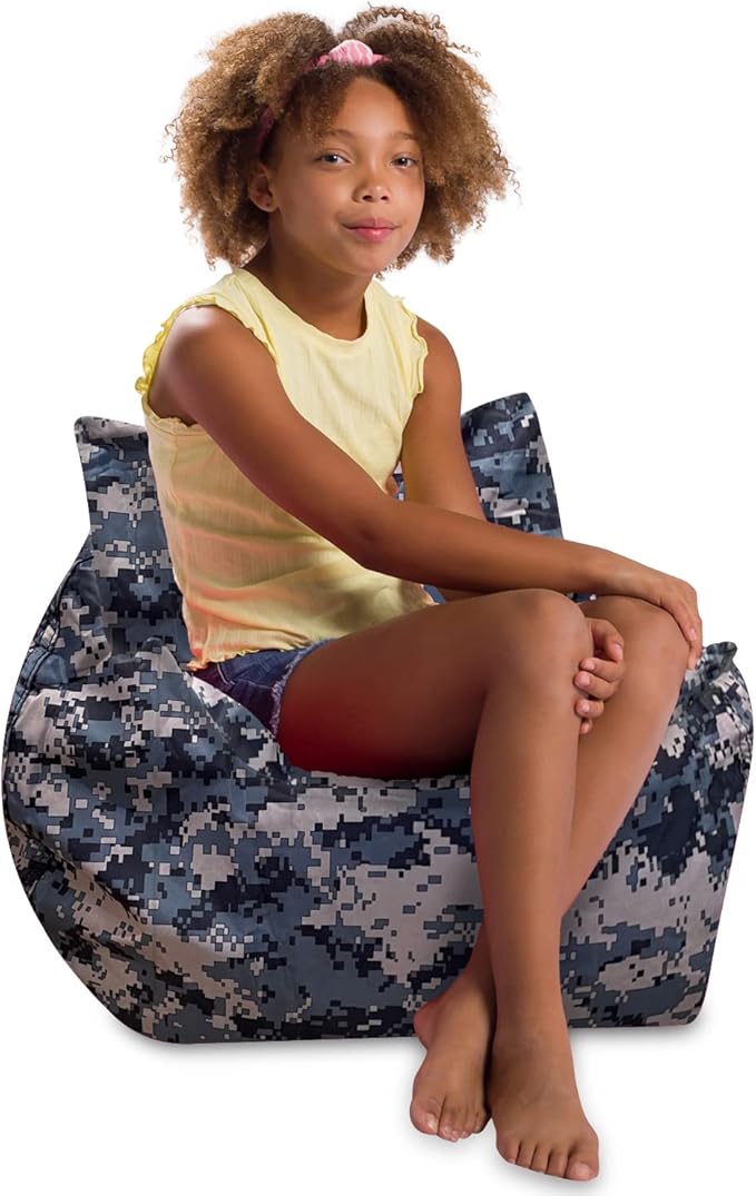 Posh Creations Structured Comfy Bean Bag Chair for Gaming, Reading and Watching TV, Newport Chair, Nylon - Camo Digital