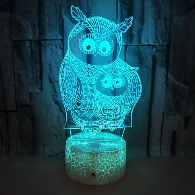 Owls 3D Night Lights Mother and Kids 7 Color Changing USB LED Table Arts Lamp for Great Kids Xmas Birthday Gifts Baby Store Office Kindergarten Decoration