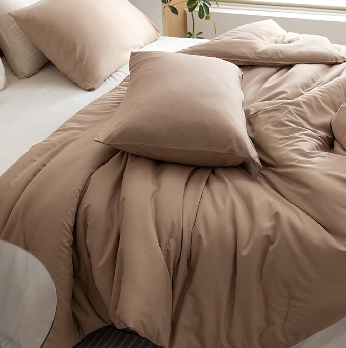 ROSGONIA California King Comforter Set Taupe Brown, 3pcs (1 Boho Tan Cal King Comforter & 2 Pillowcases), Soft Bedding Lightweight Bedspread Blanket