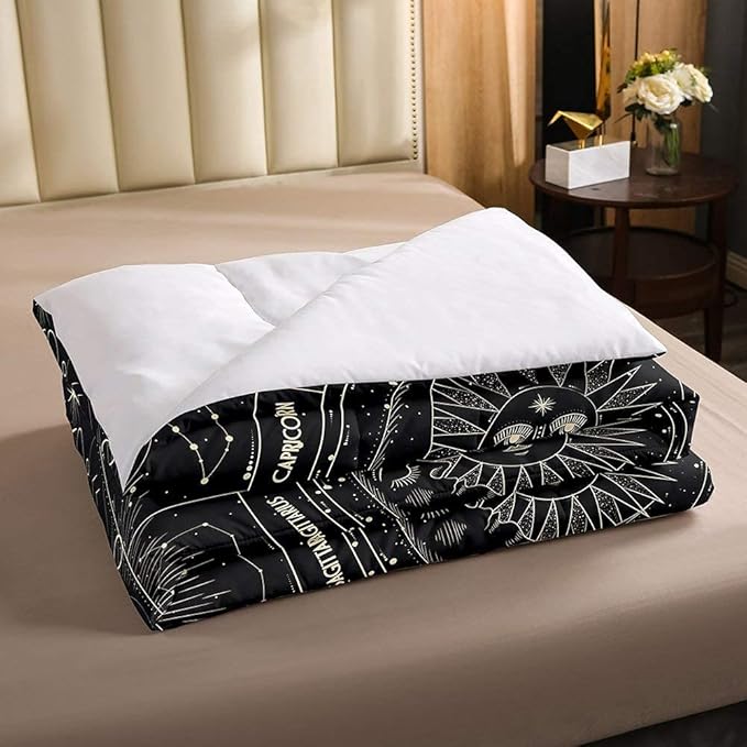 Erosebridal Bohemian Sun Moon Comforter Set Full Size, Constellation Down Comforter, Starry Sky Quilted Duvet, Exotic Style Black Room Decor Duvet Insert,Super Soft Breathable