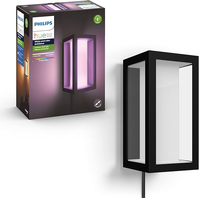 Philips Hue Impress Outdoor Smart Wall Light, Black - 16W, White and Color Ambiance LED Light - 1 Pack - Requires Hue Bridge and Outdoor Power Supply - Control with Hue App and Voice - Weatherproof
