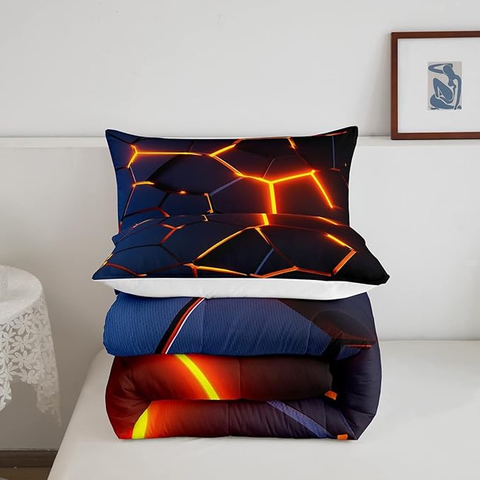 Honeycomb Print Bedding Set Red Black Fire Hexagonal Pattern Comforter Set for Kids Boys Girls Teens Beehive Geometrical Comforter Breathable Simplistic Duvet Set Room Decor Quilt Set Queen Size