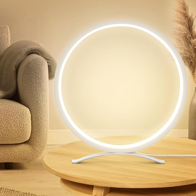 Desk Lamp,Metal Circle Ring Table Lamps Bedside Lamp for Nightstand, Modern Minimalist Lamps/Led Warm Light for Bedroom/Living Room,10 Inch