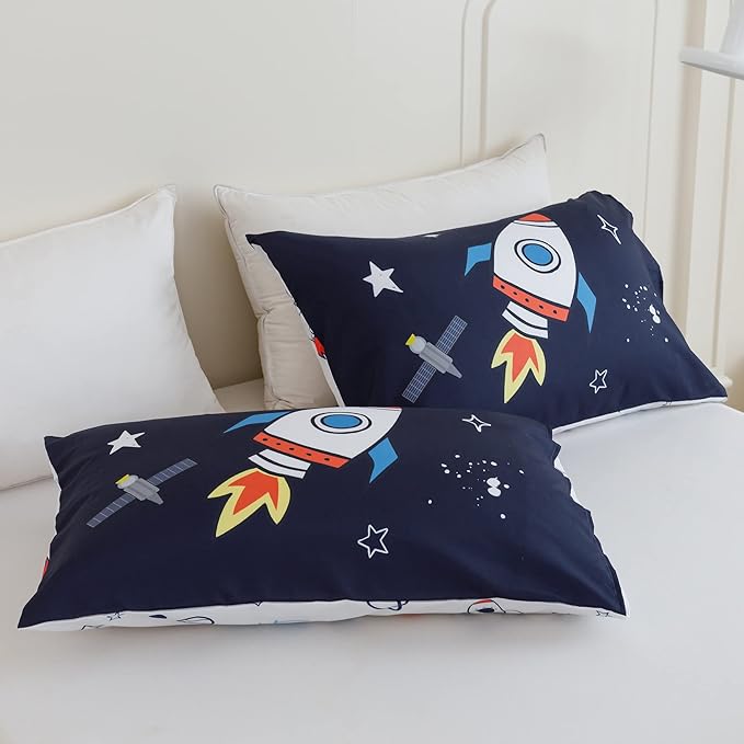 RYNGHIPY Kids Comforter Set Full Size, Cute Space Rocket Bedding Set for Boys Girls, Space Themed Teen Boy Bedding (Space Rocket,Full)
