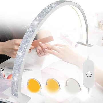 Half Moon Nail Desk Lamp, Half Moon Light for Nail Desk,Arch Light for Nail Techs,Nails lamp Sparkle,Bright Light,Without Shadows,Large Work Space,White,28IN