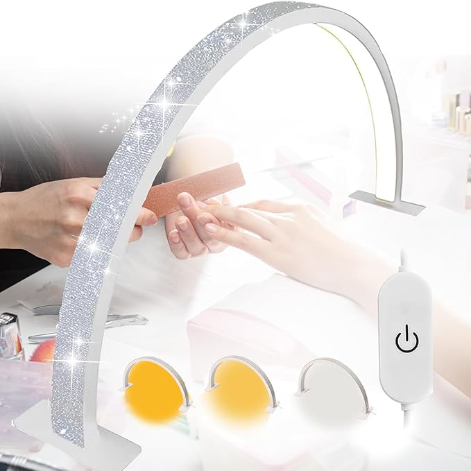Half Moon Nail Desk Lamp, Half Moon Light for Nail Desk,Arch Light for Nail Techs,Nails lamp Sparkle,Bright Light,Without Shadows,Large Work Space,White,22IN