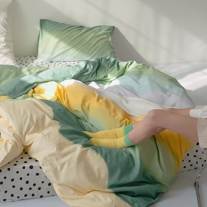 Green Gradient Comforter Set Full Sage Green and Yellow Rainbow Bedding Comforter Set Multicolor Yellow Light Green Bedding Set Cotton Blanket Quilts Rainbow Color Comforter Set for Full Bed