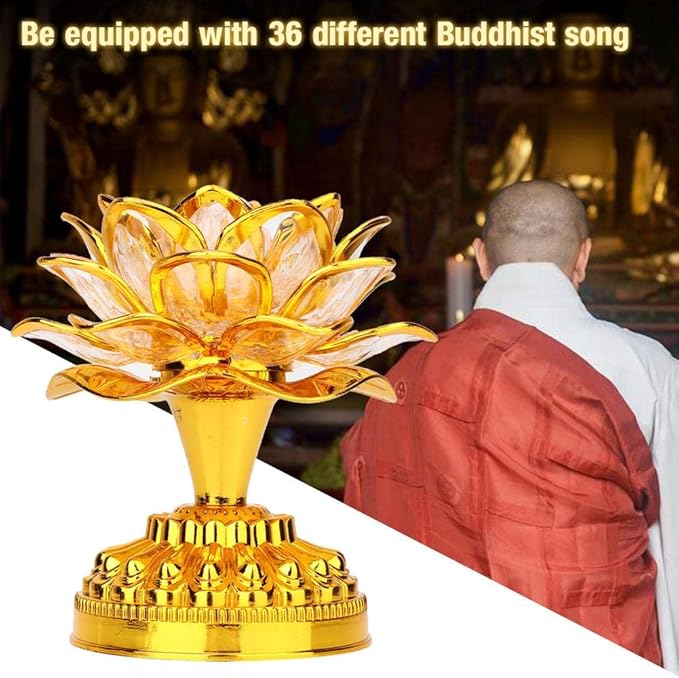 GLOGLOW Buddha Machine, LED Lotus Lamp Buddha Lamp Prayer Machine Prayer Machine with 36 Songs (without Battery)