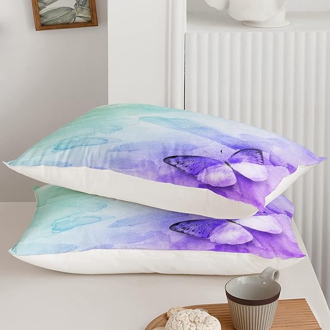 Butterfly Comforter Twin Size,Watercolor Butterfly Kids Comforter Set,3Pcs Bedding Set Printed Comforter with 2 Pillowcases,Down Alternative,Soft and Lightweight,for All Seasons