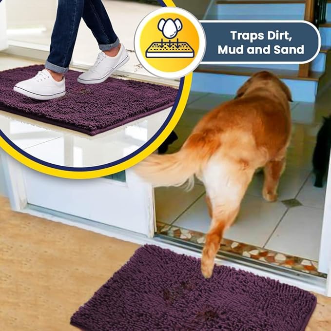 Muddy Mat® Original Dog Door Mat for Muddy Paws, Super Absorbent Microfiber, Non-Slip Washable Pet Rug, Quick Dry Chenille Entryway Carpet, Machine Washable Indoor Outdoor mat, Dark Purple 48"x72"
