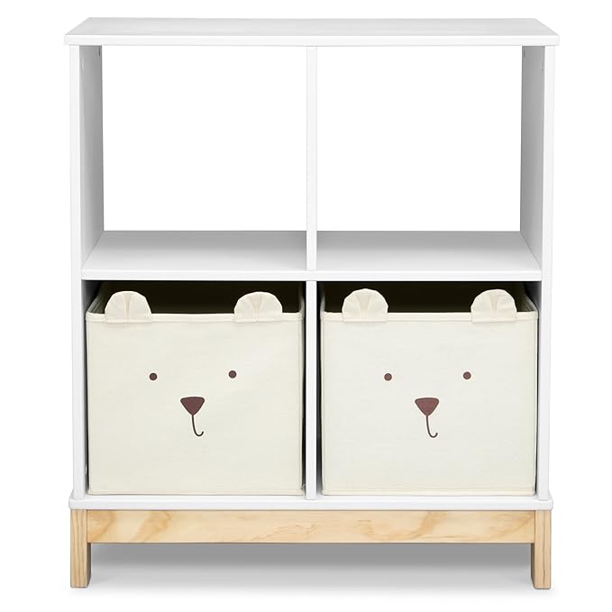 Delta Children babyGap Oxford 6-in-1 Convertible Crib + Brannan Bear Bookcase with Bins + Brannan Bear Wall Shelf with 4 Hooks, Bianca White/Natural (Bundle)