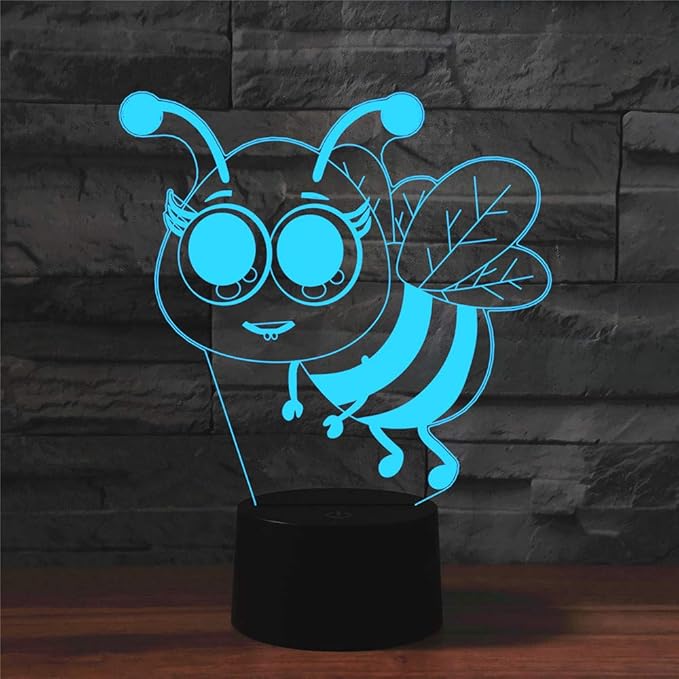Hardworking Bee Kids Night Lights Bedroom Decor Lamp 7 Colors Change 3D Night Light Kids Optical Illusion Lamps Kids Lamp As a Gift Ideas for Students