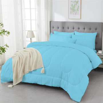 3 Piece Solid Color All Season Bedding Comforter Set Microfiber Soft Lightweight Bedding Set for Kids Teens Adults Room Decor with 1 Comforter and 2 Pillowcases Queen