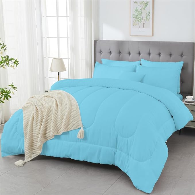 3 Piece Solid Color All Season Bedding Comforter Set Microfiber Soft Lightweight Bedding Set for Kids Teens Adults Room Decor with 1 Comforter and 2 Pillowcases Queen