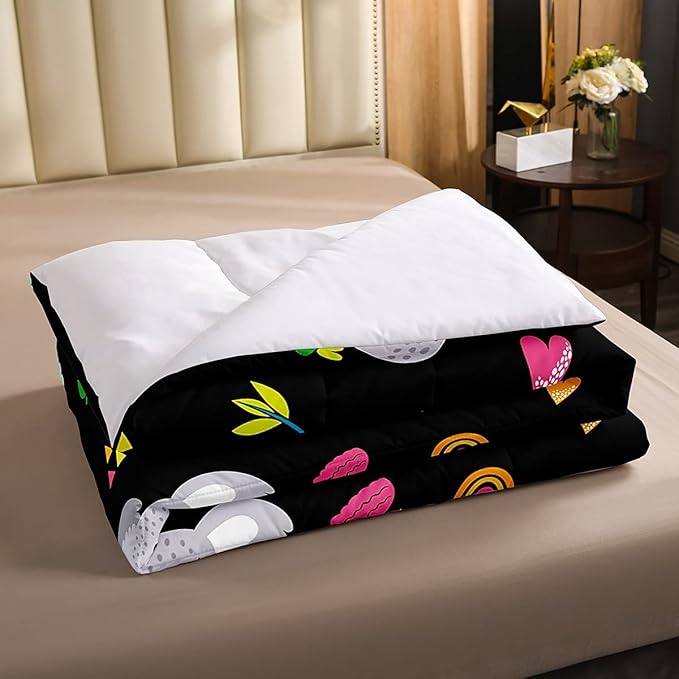Erosebridal Koala Comforter Set, Kids Rainbow Bedding Set Full Size Flower Love Heart Duvet Sets for Girls Boys Children Cute Animal Cartoon Down Comforter 3 Pieces with 2 Pillow Cases, Black