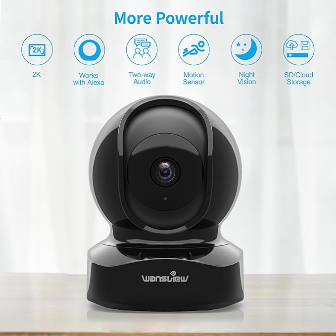 Wansview Security Camera, IP Camera 2K, WiFi Home Indoor Camera for Baby/Pet/Nanny, 2 Way Audio Night Vision, Works with Alexa, with TF Card Slot and Cloud