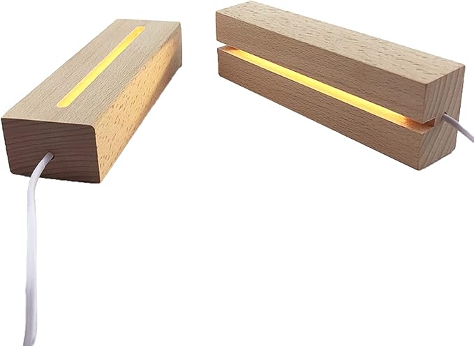 2Pack 6 inch Wood Rectangle Display Pedestal,Wooden Rectangle Led Lights Display Base for Acrylic and Plexiglass,Wood Night LED Light Lamp Base