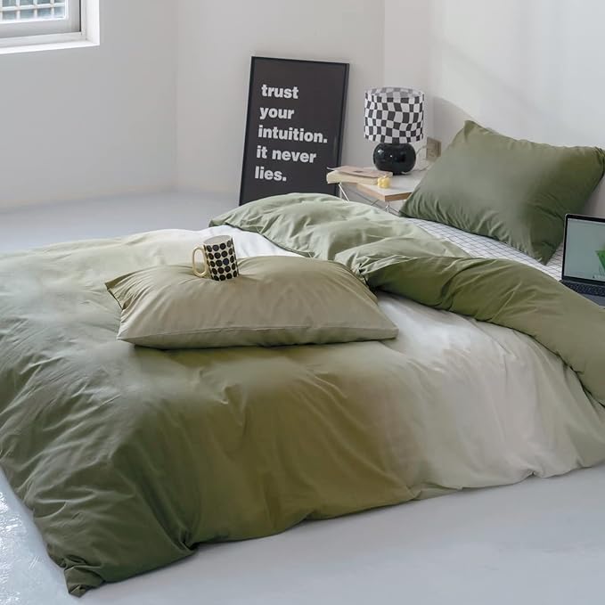 Gradient Green Comforter Set Ombre White Green Bedding Set Full Women Aesthetic Comforter 3 PCs Green Color Bed Comforter Set Full Gradient White and Green Comforter Set Full Size