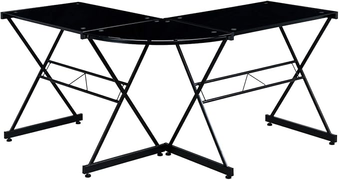 Techni Mobili RTA-3805L-BK L-Shaped Glass Computer Desk, Black, 51" D x 51" W x 29" H
