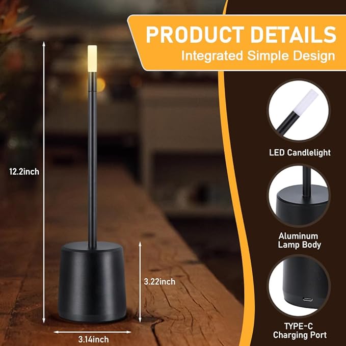 Portable LED Metal Table Lamp - 3 Level Brightness Touch Control Desk Lamps for Bedroom Nightstand,Rechargeable Battery - Ideal Bedside Lamp for Bedroom Nightstand